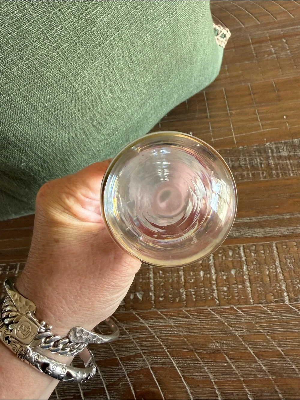 Mid Century Modern Gold Banded Crystal Ball Decanter Stopper Glam Barware
